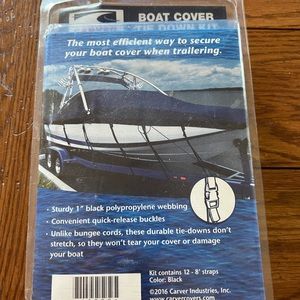Brand new tie downs for boat cover. Fits 18’ flats boat